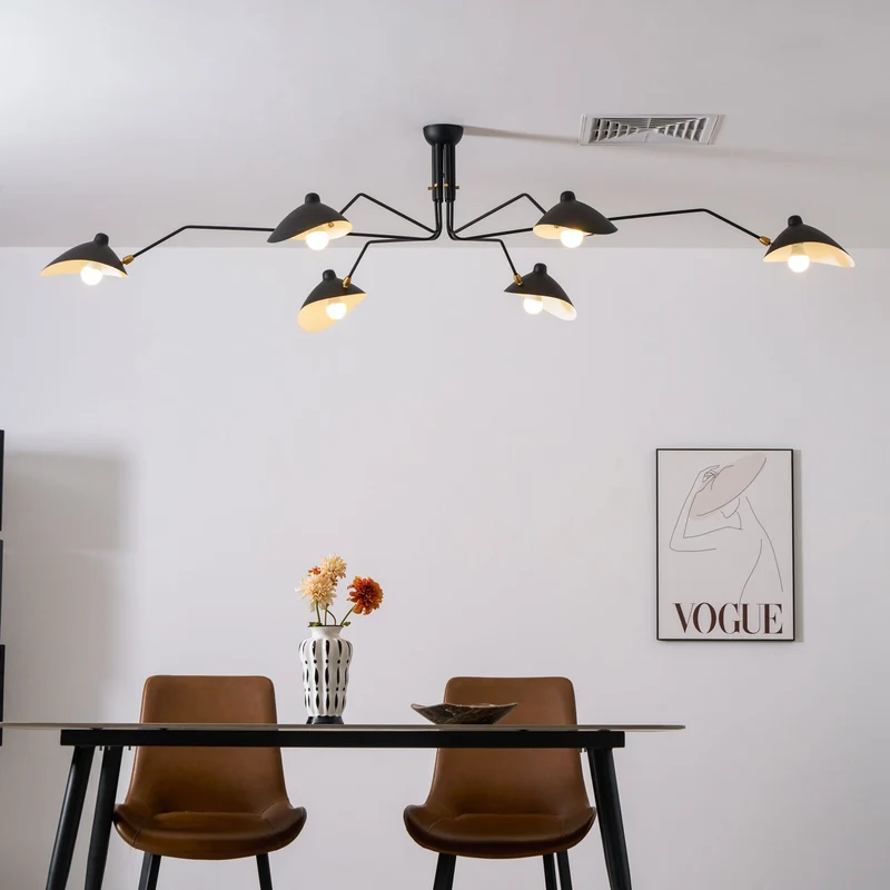 Plafondlamp Spider 3 Armen Mid-Century Modern Messing Verstelbaar Zwart Wit Grote Ruimte Restaurant Loft Stalen Armatuur Geïnspireerd Design | Sansoti