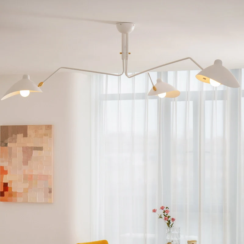 Plafondlamp Spider 3 Armen Mid-Century Modern Messing Verstelbaar Zwart Wit Grote Ruimte Restaurant Loft Stalen Armatuur Geïnspireerd Design | Sansoti