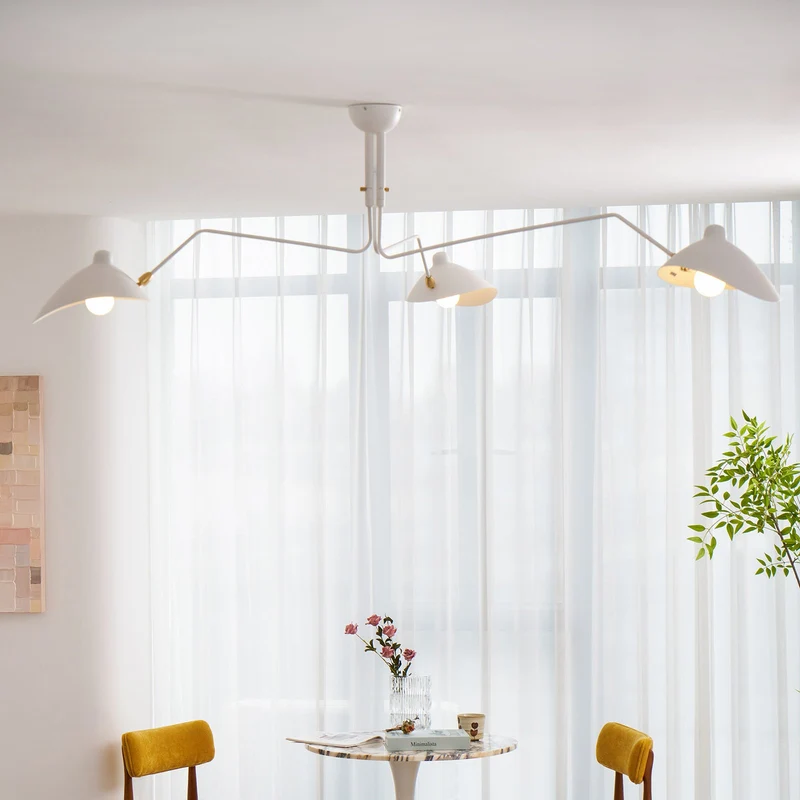 Plafondlamp Spider 3 Armen Mid-Century Modern Messing Verstelbaar Zwart Wit Grote Ruimte Restaurant Loft Stalen Armatuur Geïnspireerd Design | Sansoti