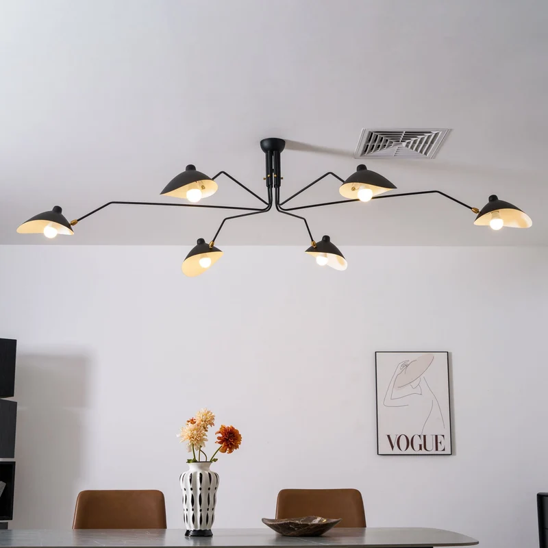 Plafondlamp Spider 3 Armen Mid-Century Modern Messing Verstelbaar Zwart Wit Grote Ruimte Restaurant Loft Stalen Armatuur Geïnspireerd Design | Sansoti