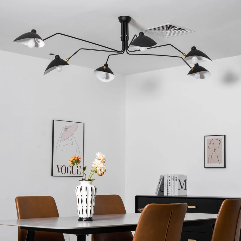 Plafondlamp Spider 3 Armen Mid-Century Modern Messing Verstelbaar Zwart Wit Grote Ruimte Restaurant Loft Stalen Armatuur Geïnspireerd Design | Sansoti