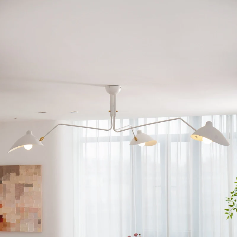 Plafondlamp Spider 3 Armen Mid-Century Modern Messing Verstelbaar Zwart Wit Grote Ruimte Restaurant Loft Stalen Armatuur Geïnspireerd Design | Sansoti