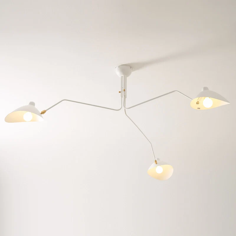Plafondlamp Spider 3 Armen Mid-Century Modern Messing Verstelbaar Zwart Wit Grote Ruimte Restaurant Loft Stalen Armatuur Geïnspireerd Design | Sansoti