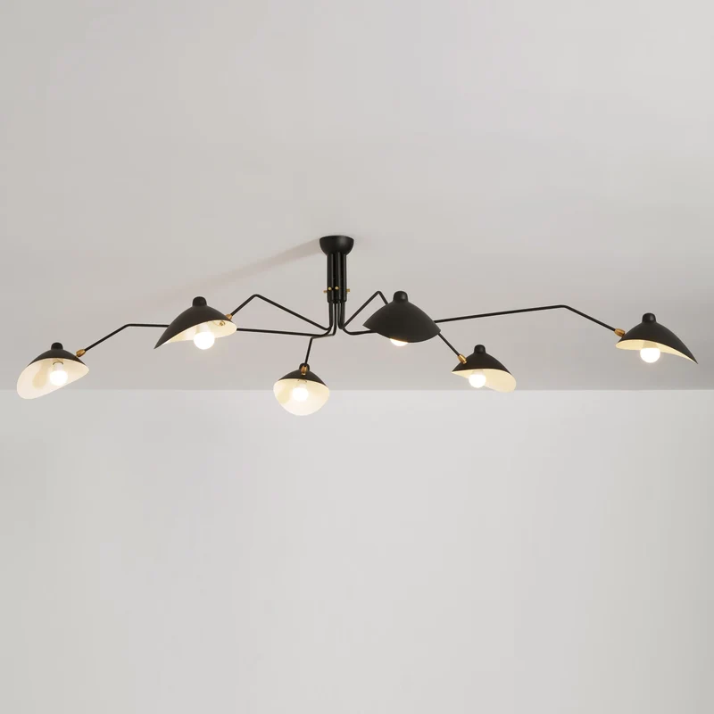 Plafondlamp Spider 3 Armen Mid-Century Modern Messing Verstelbaar Zwart Wit Grote Ruimte Restaurant Loft Stalen Armatuur Geïnspireerd Design | Sansoti