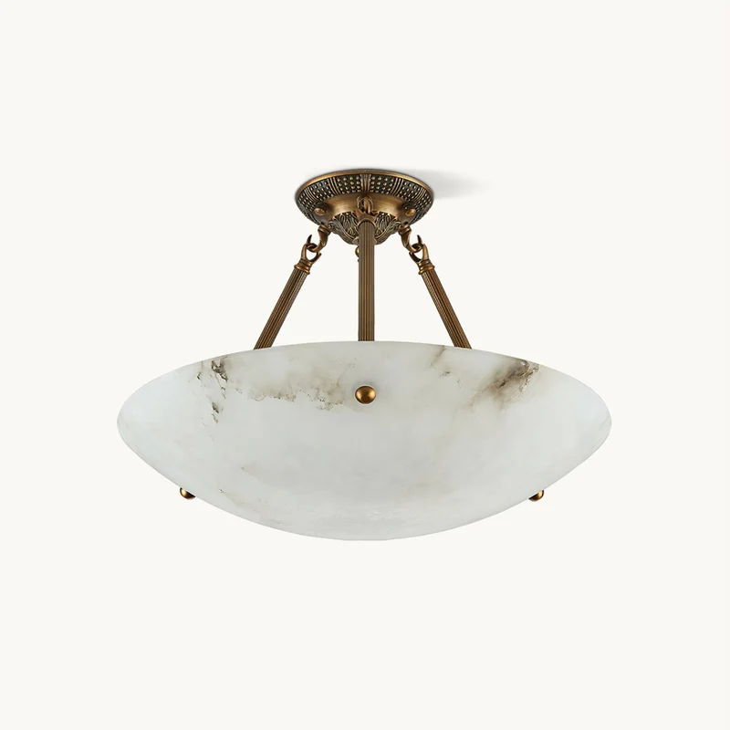Alabaster Kom Plafondlamp – Antique Brass Montuur – 4, 5 of 6 Lichtpunten – Natuursteen Halfronde Kroonluchter voor Eetkamer Woonkamer Entree | Sansoti