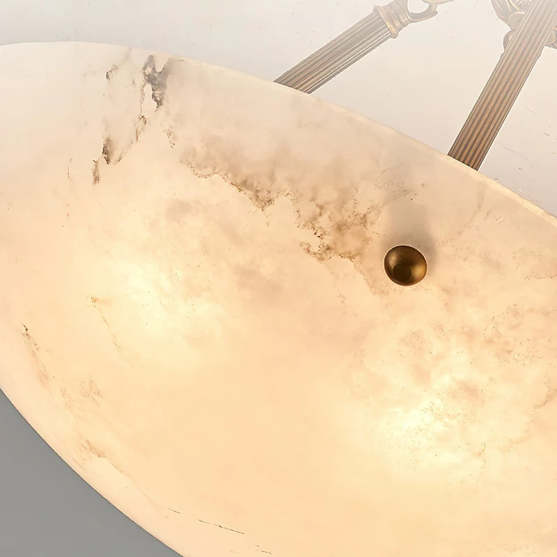 Alabaster Kom Plafondlamp – Antique Brass Montuur – 4, 5 of 6 Lichtpunten – Natuursteen Halfronde Kroonluchter voor Eetkamer Woonkamer Entree | Sansoti