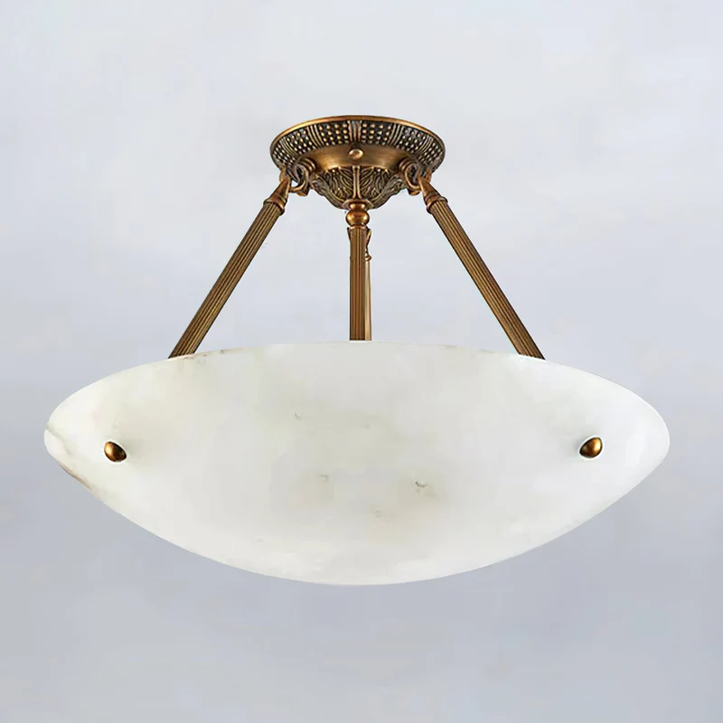Alabaster Kom Plafondlamp – Antique Brass Montuur – 4, 5 of 6 Lichtpunten – Natuursteen Halfronde Kroonluchter voor Eetkamer Woonkamer Entree | Sansoti