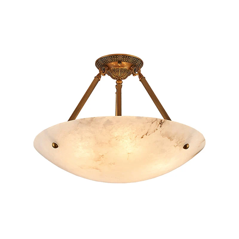 Alabaster Kom Plafondlamp – Antique Brass Montuur – 4, 5 of 6 Lichtpunten – Natuursteen Halfronde Kroonluchter voor Eetkamer Woonkamer Entree | Sansoti