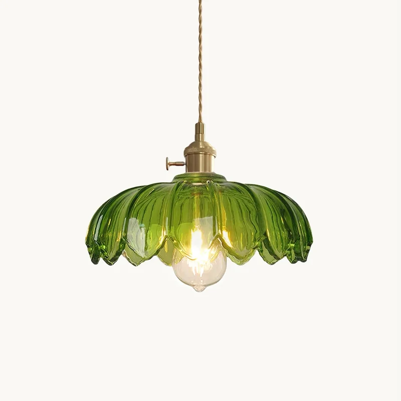 Retro Hanglamp met Bloembladkap en Messing Armatuur – Vintage Elegantie in Zes Glaskleuren – Enkele of Drievoudige Lichtpunten | Sansoti