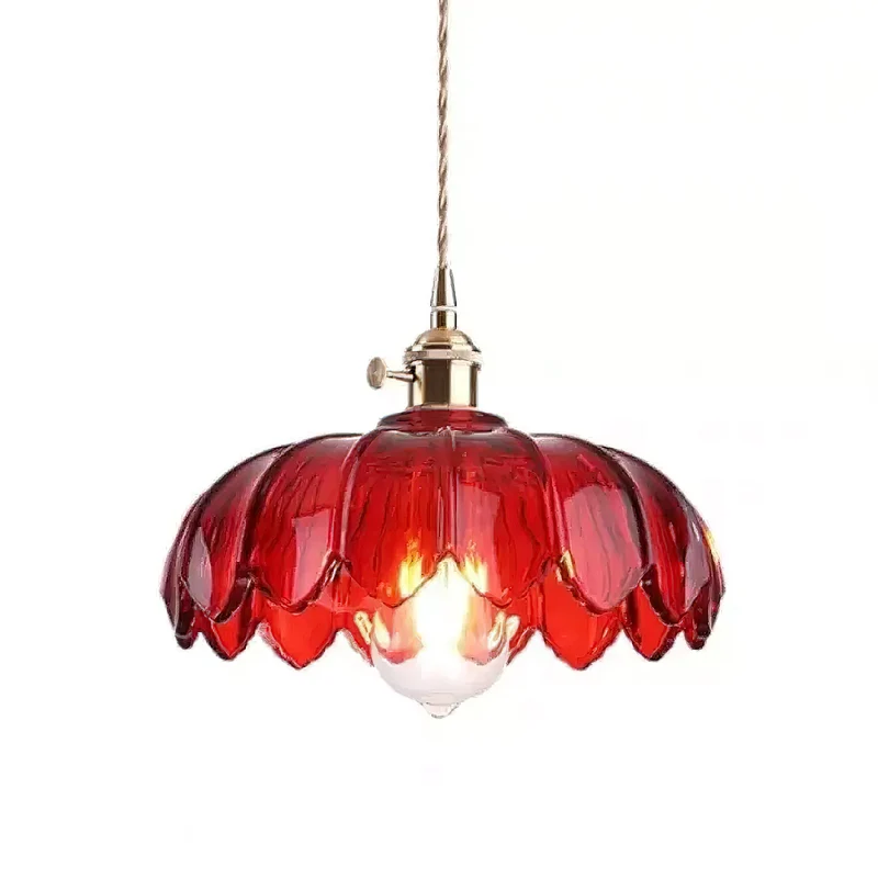 Retro Hanglamp met Bloembladkap en Messing Armatuur – Vintage Elegantie in Zes Glaskleuren – Enkele of Drievoudige Lichtpunten | Sansoti
