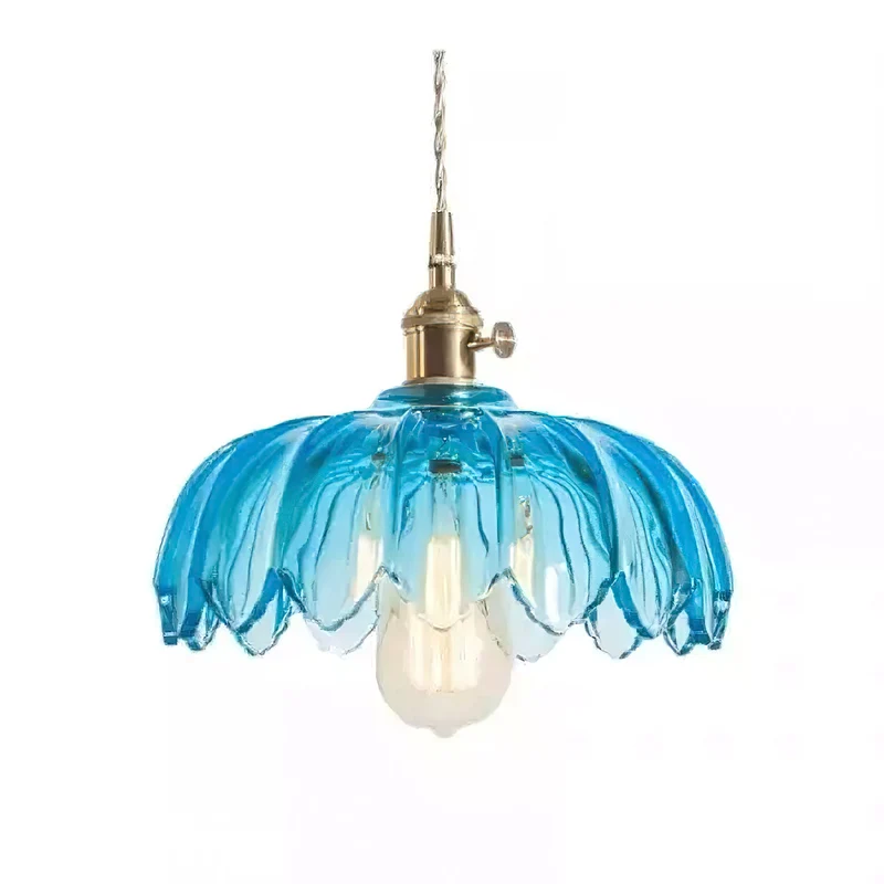 Retro Hanglamp met Bloembladkap en Messing Armatuur – Vintage Elegantie in Zes Glaskleuren – Enkele of Drievoudige Lichtpunten | Sansoti