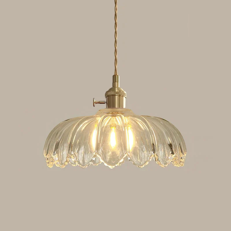 Retro Hanglamp met Bloembladkap en Messing Armatuur – Vintage Elegantie in Zes Glaskleuren – Enkele of Drievoudige Lichtpunten | Sansoti