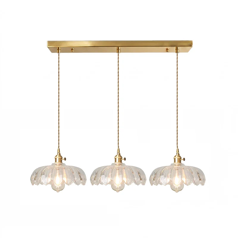 Retro Hanglamp met Bloembladkap en Messing Armatuur – Vintage Elegantie in Zes Glaskleuren – Enkele of Drievoudige Lichtpunten | Sansoti