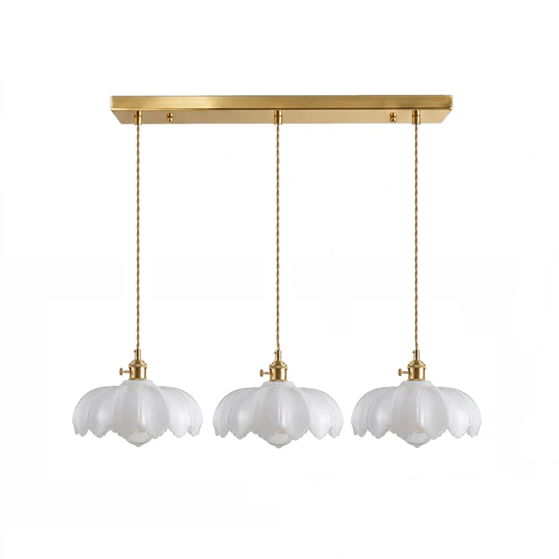 Retro Hanglamp met Bloembladkap en Messing Armatuur – Vintage Elegantie in Zes Glaskleuren – Enkele of Drievoudige Lichtpunten | Sansoti