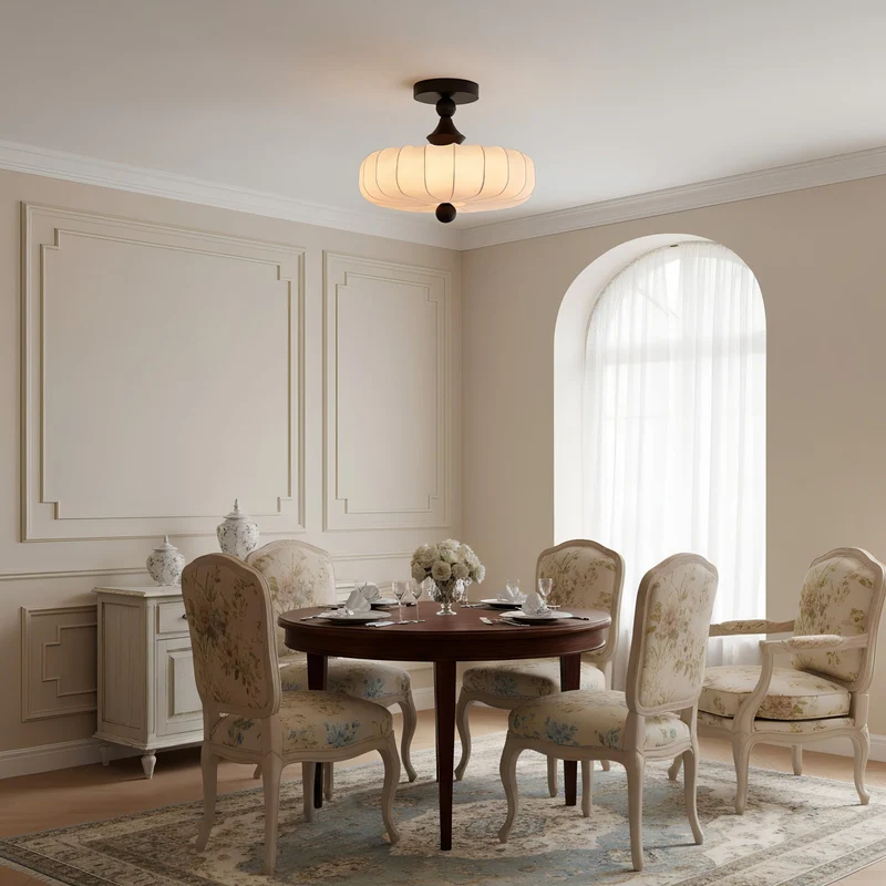 Anela Plafondlamp Walnoot met Beige Gevlochten Kap – Retro Scandinavische Hanglamp met Geïntegreerde LED – Dimbare Plafondverlichting | Sansoti