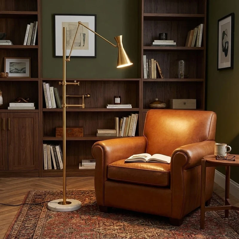 Vloerlamp met Ezelhouder Goudkleurig Frame Marmeren Voet E26/E27 Max 40W Moderne Verlichting voor Kunstwerken en Interieur | Sansoti