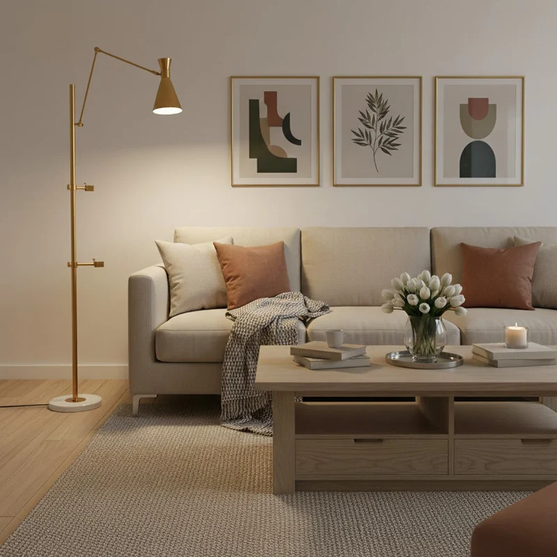 Vloerlamp met Ezelhouder Goudkleurig Frame Marmeren Voet E26/E27 Max 40W Moderne Verlichting voor Kunstwerken en Interieur | Sansoti