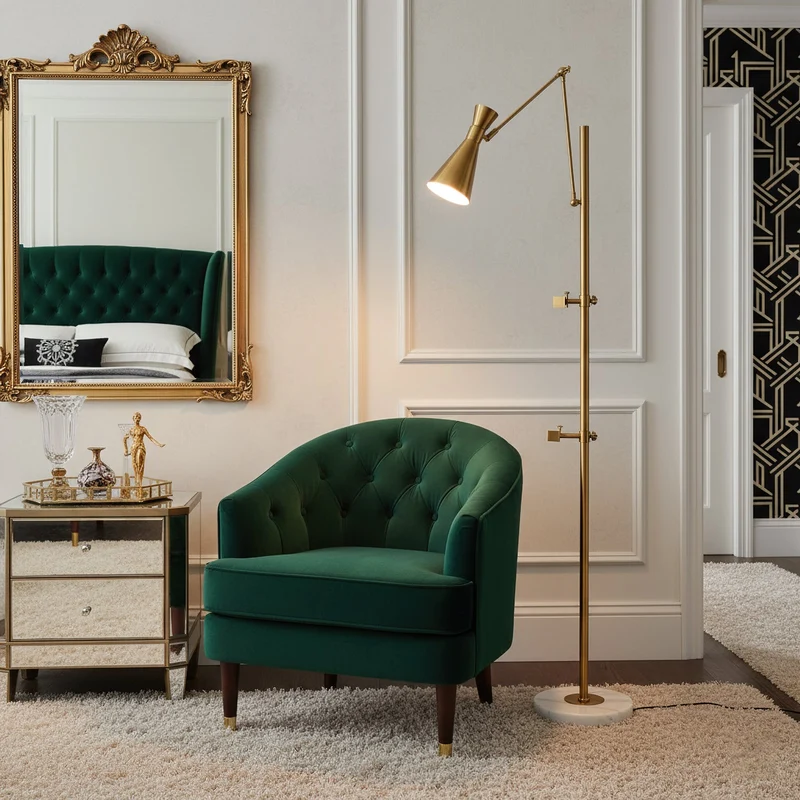 Vloerlamp met Ezelhouder Goudkleurig Frame Marmeren Voet E26/E27 Max 40W Moderne Verlichting voor Kunstwerken en Interieur | Sansoti
