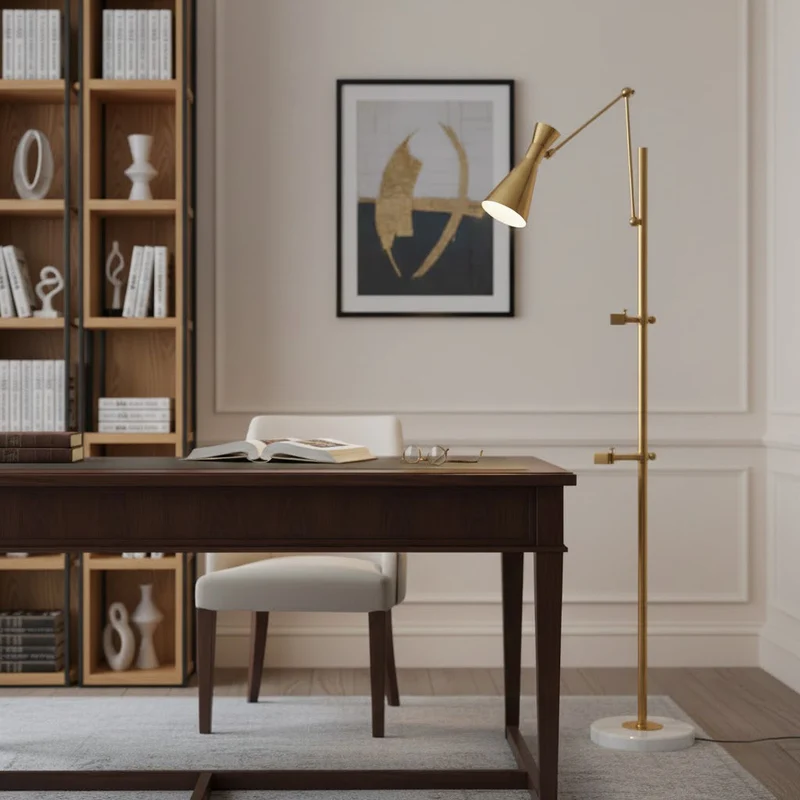 Vloerlamp met Ezelhouder Goudkleurig Frame Marmeren Voet E26/E27 Max 40W Moderne Verlichting voor Kunstwerken en Interieur | Sansoti