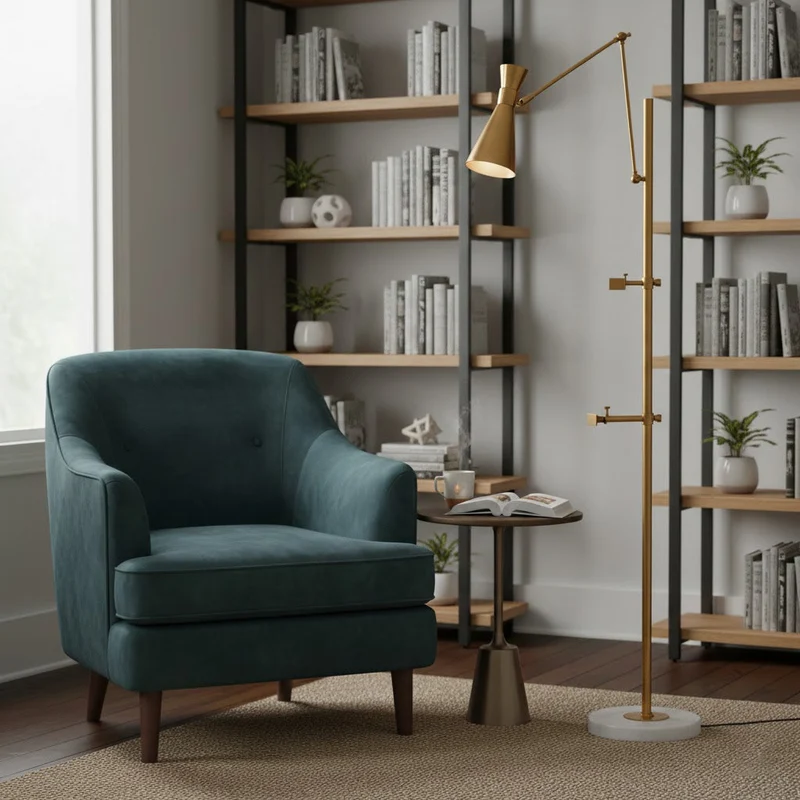 Vloerlamp met Ezelhouder Goudkleurig Frame Marmeren Voet E26/E27 Max 40W Moderne Verlichting voor Kunstwerken en Interieur | Sansoti