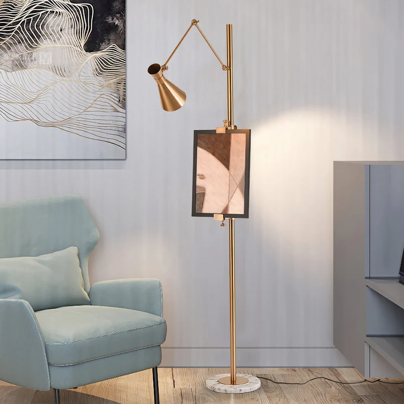 Vloerlamp met Ezelhouder Goudkleurig Frame Marmeren Voet E26/E27 Max 40W Moderne Verlichting voor Kunstwerken en Interieur | Sansoti