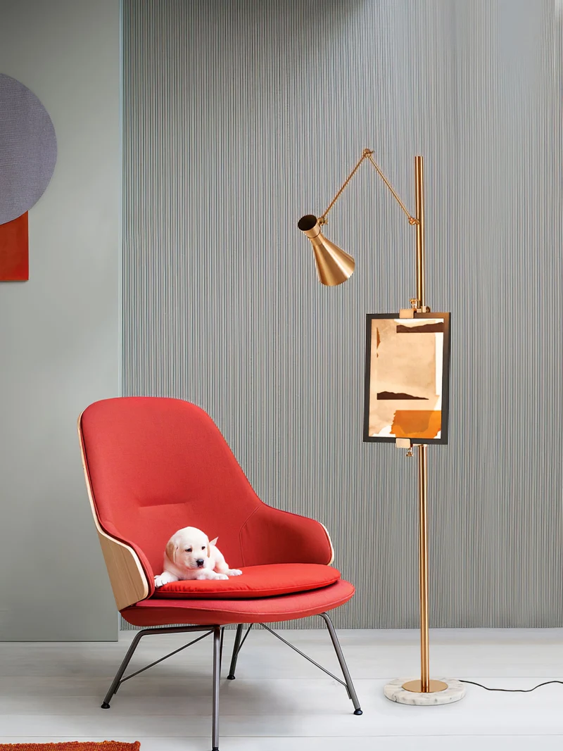 Vloerlamp met Ezelhouder Goudkleurig Frame Marmeren Voet E26/E27 Max 40W Moderne Verlichting voor Kunstwerken en Interieur | Sansoti