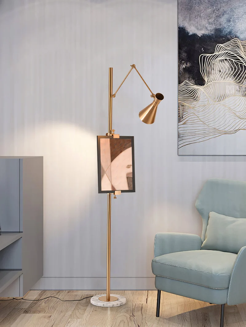 Vloerlamp met Ezelhouder Goudkleurig Frame Marmeren Voet E26/E27 Max 40W Moderne Verlichting voor Kunstwerken en Interieur | Sansoti