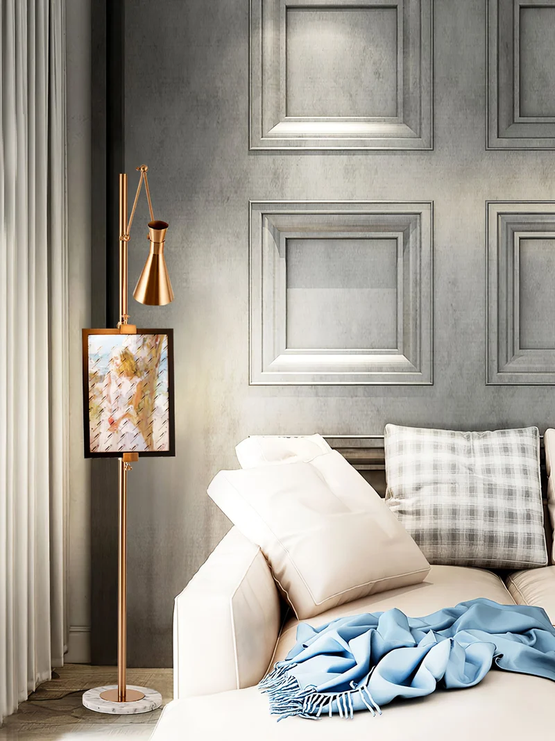 Vloerlamp met Ezelhouder Goudkleurig Frame Marmeren Voet E26/E27 Max 40W Moderne Verlichting voor Kunstwerken en Interieur | Sansoti