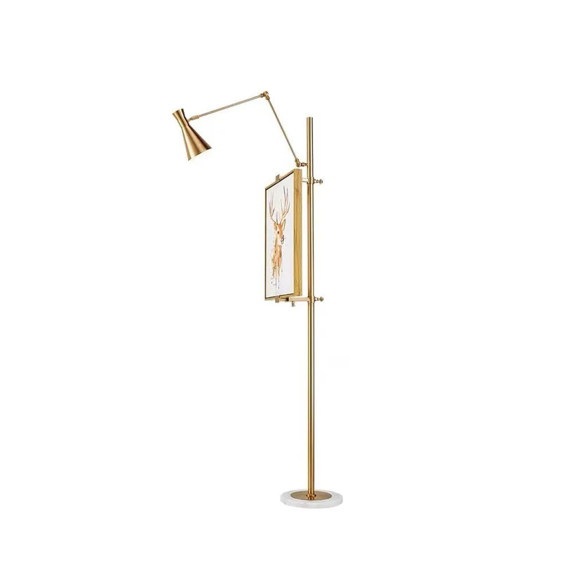 Vloerlamp met Ezelhouder Goudkleurig Frame Marmeren Voet E26/E27 Max 40W Moderne Verlichting voor Kunstwerken en Interieur | Sansoti