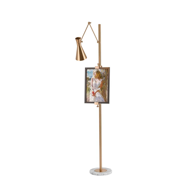 Vloerlamp met Ezelhouder Goudkleurig Frame Marmeren Voet E26/E27 Max 40W Moderne Verlichting voor Kunstwerken en Interieur | Sansoti