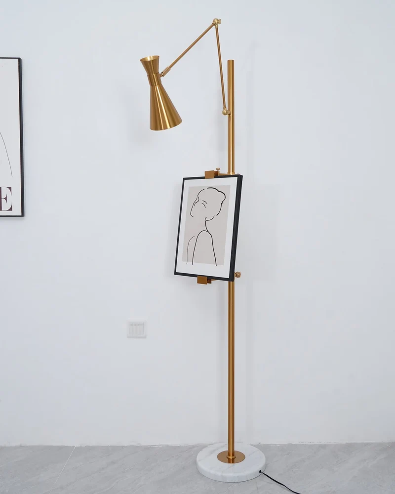 Vloerlamp met Ezelhouder Goudkleurig Frame Marmeren Voet E26/E27 Max 40W Moderne Verlichting voor Kunstwerken en Interieur | Sansoti