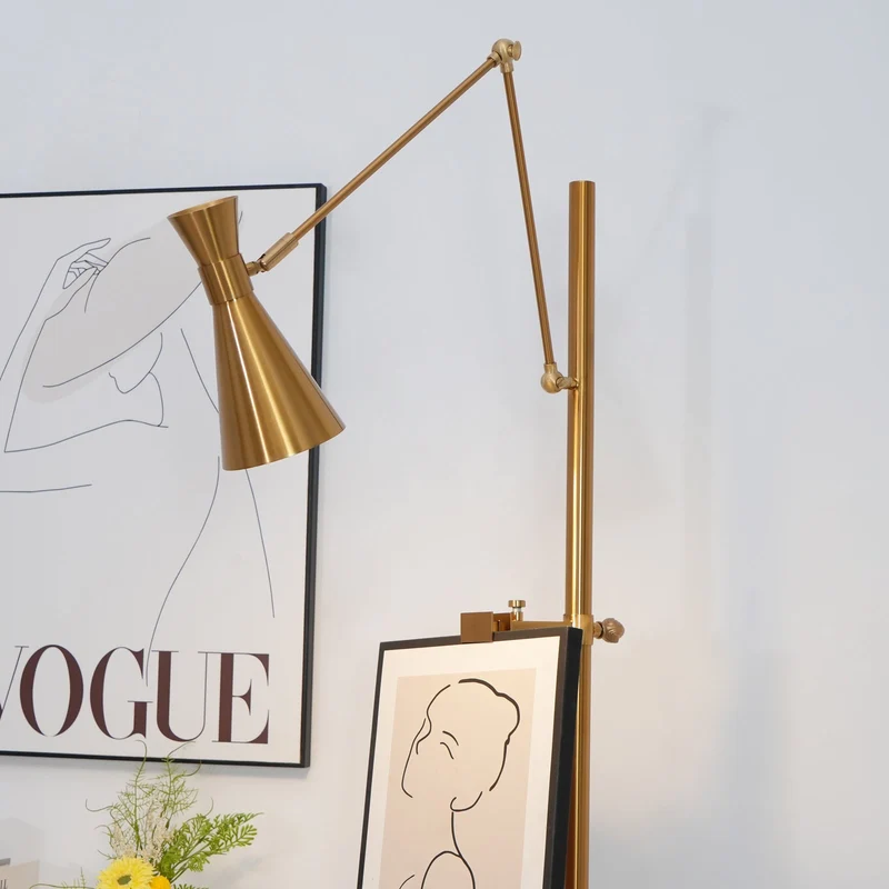 Vloerlamp met Ezelhouder Goudkleurig Frame Marmeren Voet E26/E27 Max 40W Moderne Verlichting voor Kunstwerken en Interieur | Sansoti