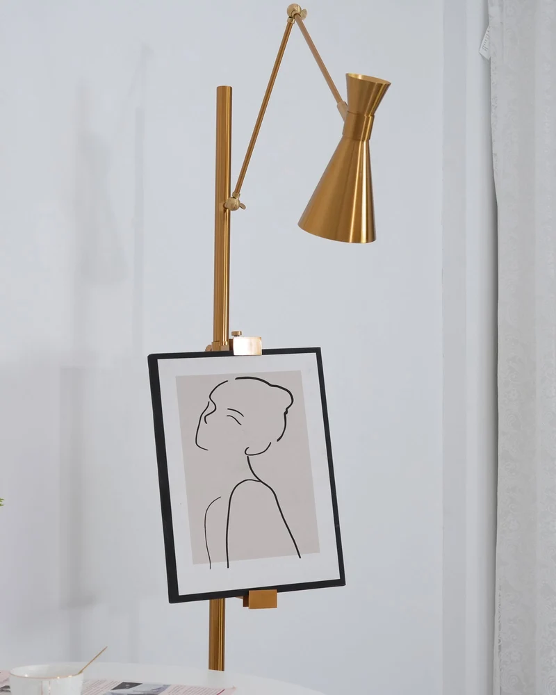 Vloerlamp met Ezelhouder Goudkleurig Frame Marmeren Voet E26/E27 Max 40W Moderne Verlichting voor Kunstwerken en Interieur | Sansoti