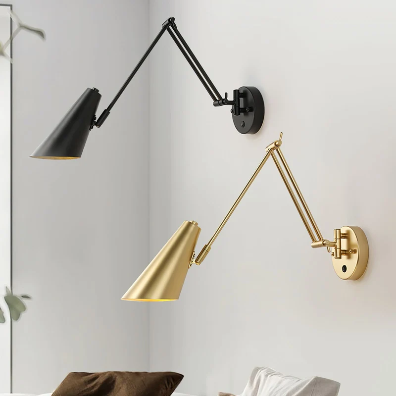 Verstelbare Wandlamp Zwenkarm Industrieel IJzer Modern Design E26/E27 Fitting Muurbediening Leeslamp Slaapkamer | Sansoti