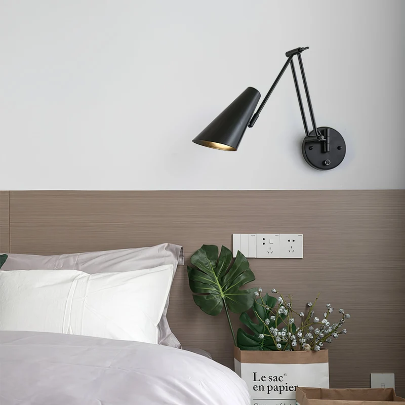 Verstelbare Wandlamp Zwenkarm Industrieel IJzer Modern Design E26/E27 Fitting Muurbediening Leeslamp Slaapkamer | Sansoti