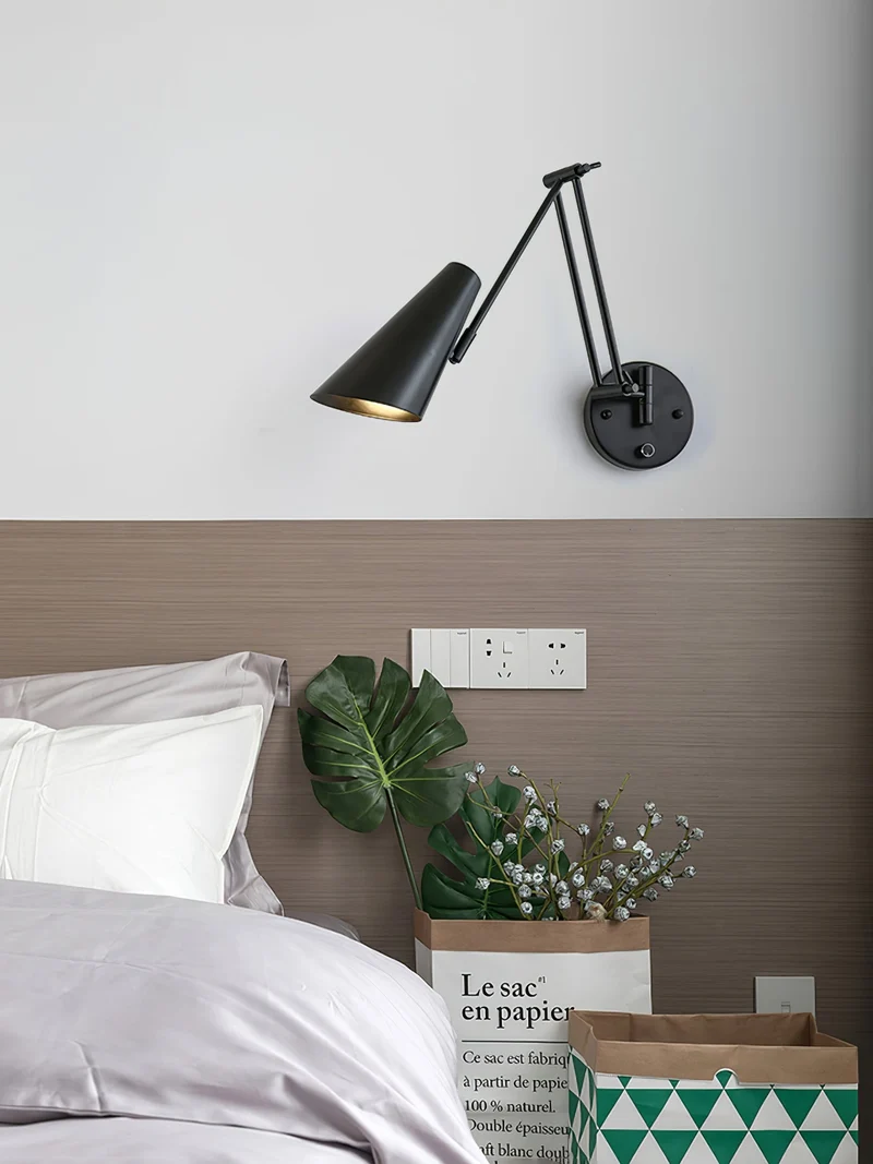 Verstelbare Wandlamp Zwenkarm Industrieel IJzer Modern Design E26/E27 Fitting Muurbediening Leeslamp Slaapkamer | Sansoti