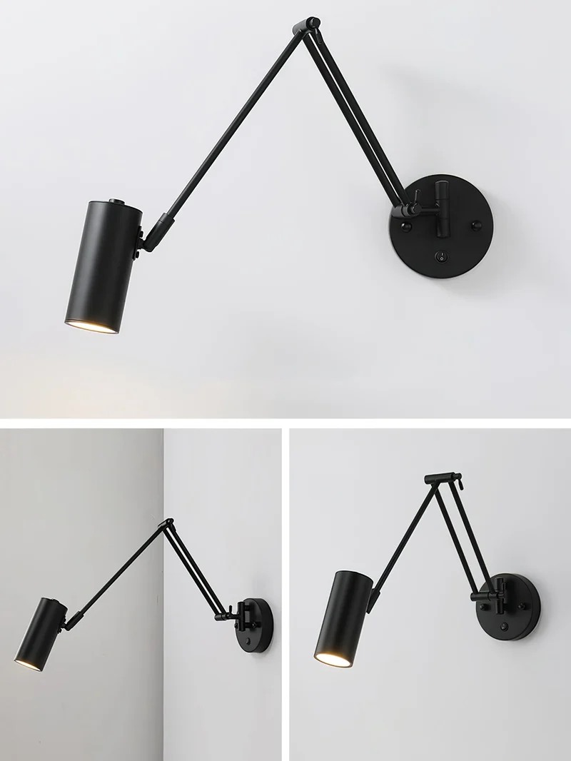 Verstelbare Wandlamp Zwenkarm Industrieel IJzer Modern Design E26/E27 Fitting Muurbediening Leeslamp Slaapkamer | Sansoti