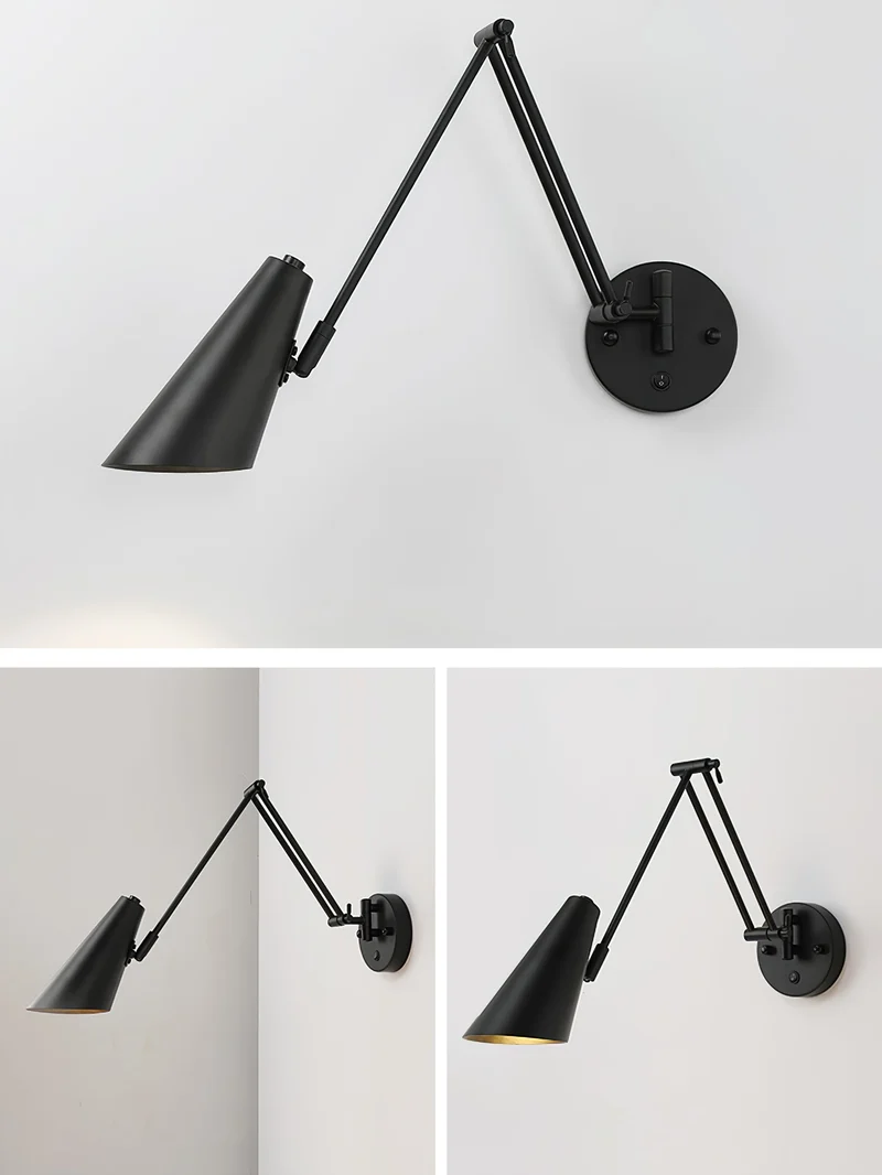 Verstelbare Wandlamp Zwenkarm Industrieel IJzer Modern Design E26/E27 Fitting Muurbediening Leeslamp Slaapkamer | Sansoti