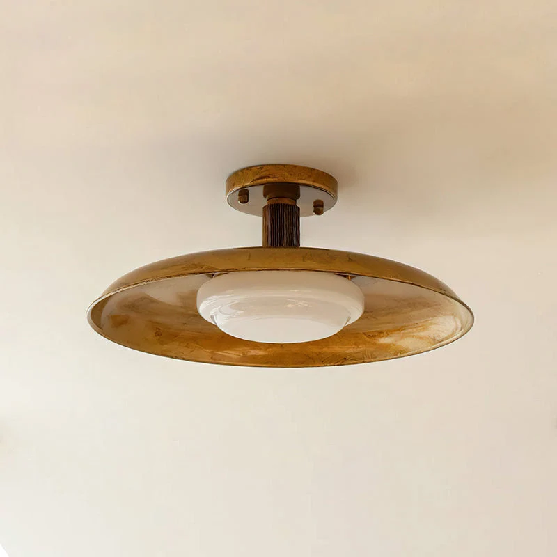 Plafondlamp met handgeblazen glazen kap en gestructureerde metalen rozet – warm sfeerlicht voor woonkamer, slaapkamer en entree | Sansoti