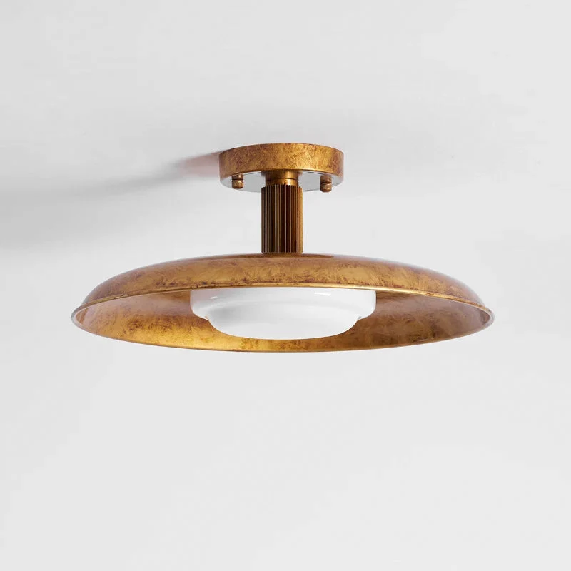 Plafondlamp met handgeblazen glazen kap en gestructureerde metalen rozet – warm sfeerlicht voor woonkamer, slaapkamer en entree | Sansoti