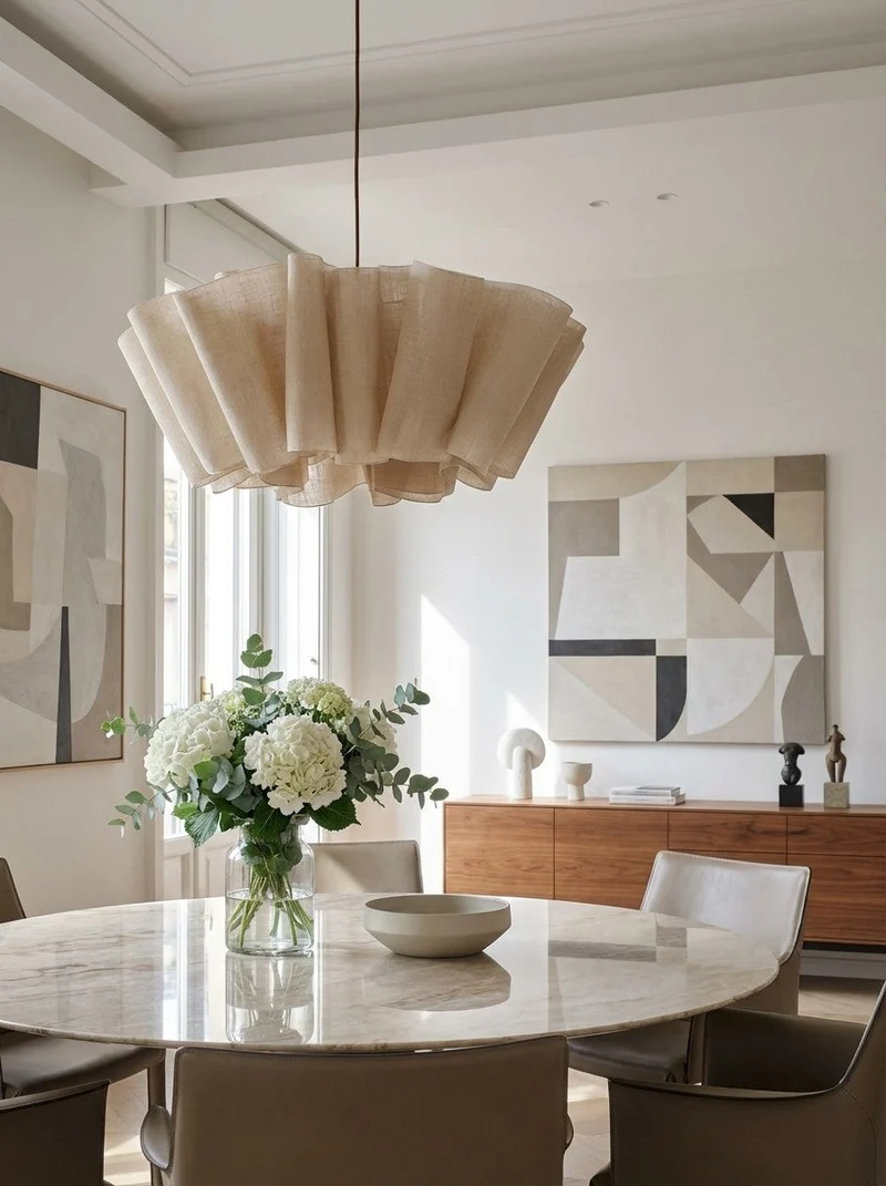 Geplisseerde Stoffen Hanglamp – Minimalistische Scandinavische Verlichting voor Eetkamer & Woonkamer | Sansoti