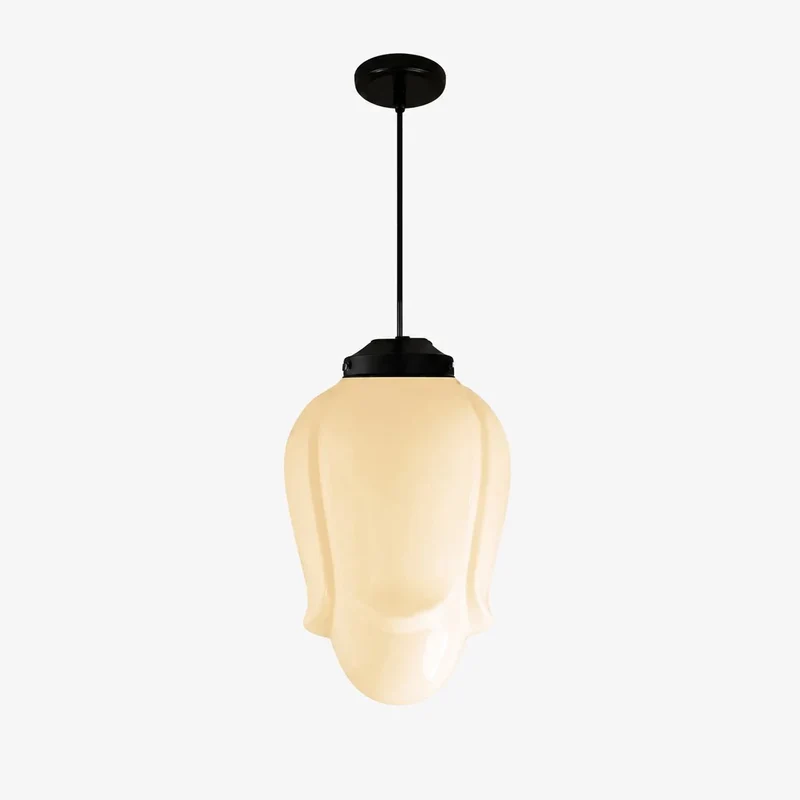 Vintage Art Deco Melkglas Hanglamp met Gestreepte Kap voor Eetkamer en Woonruimte | Sansoti