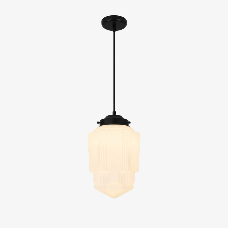 Vintage Art Deco Melkglas Hanglamp met Gestreepte Kap voor Eetkamer en Woonruimte | Sansoti
