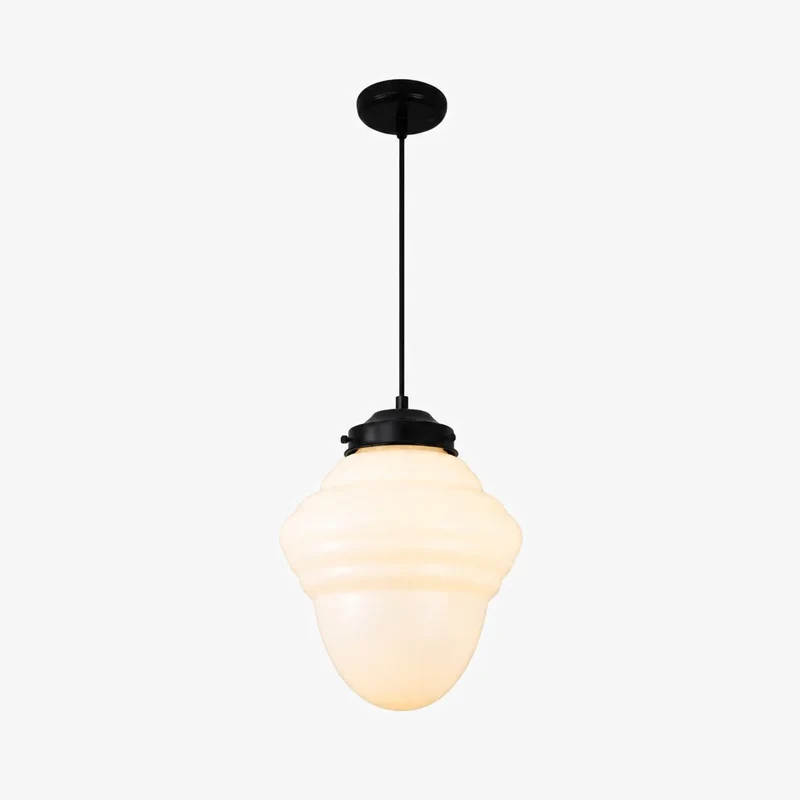 Vintage Art Deco Melkglas Hanglamp met Gestreepte Kap voor Eetkamer en Woonruimte | Sansoti