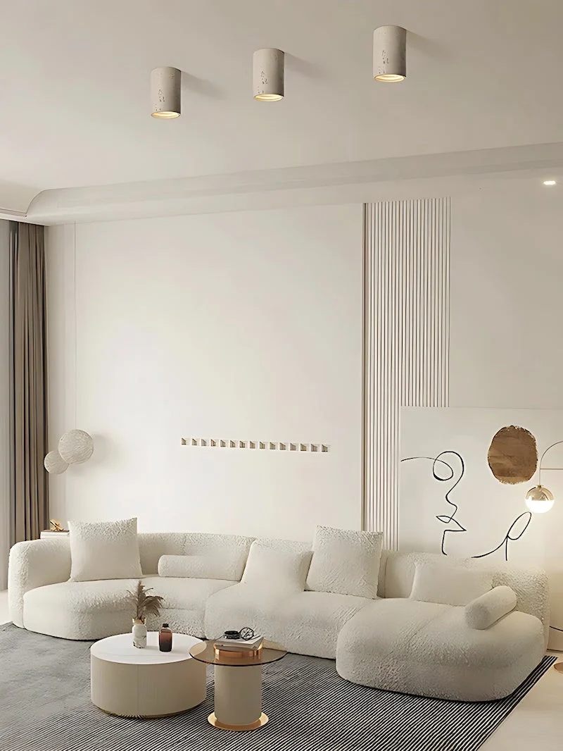 Cilindrische plafondlamp van travertijn – LED verlichting voor moderne interieurs | Sansoti