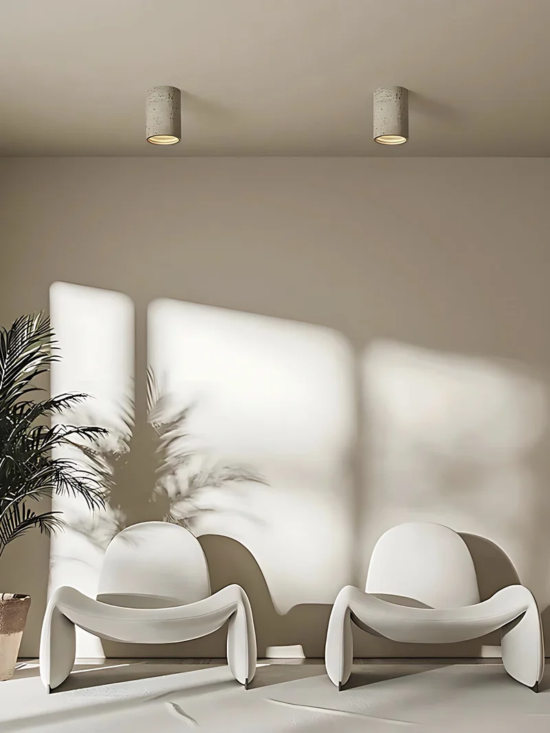 Cilindrische plafondlamp van travertijn – LED verlichting voor moderne interieurs | Sansoti