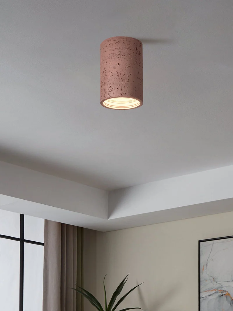 Cilindrische plafondlamp van travertijn – LED verlichting voor moderne interieurs | Sansoti