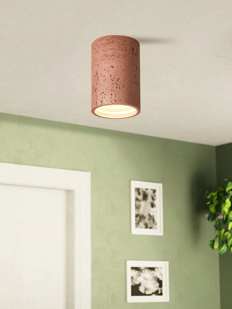 Cilindrische plafondlamp van travertijn – LED verlichting voor moderne interieurs | Sansoti