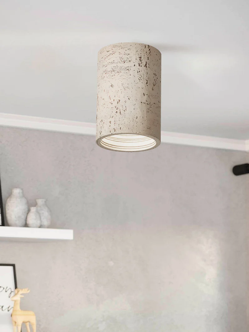 Cilindrische plafondlamp van travertijn – LED verlichting voor moderne interieurs | Sansoti