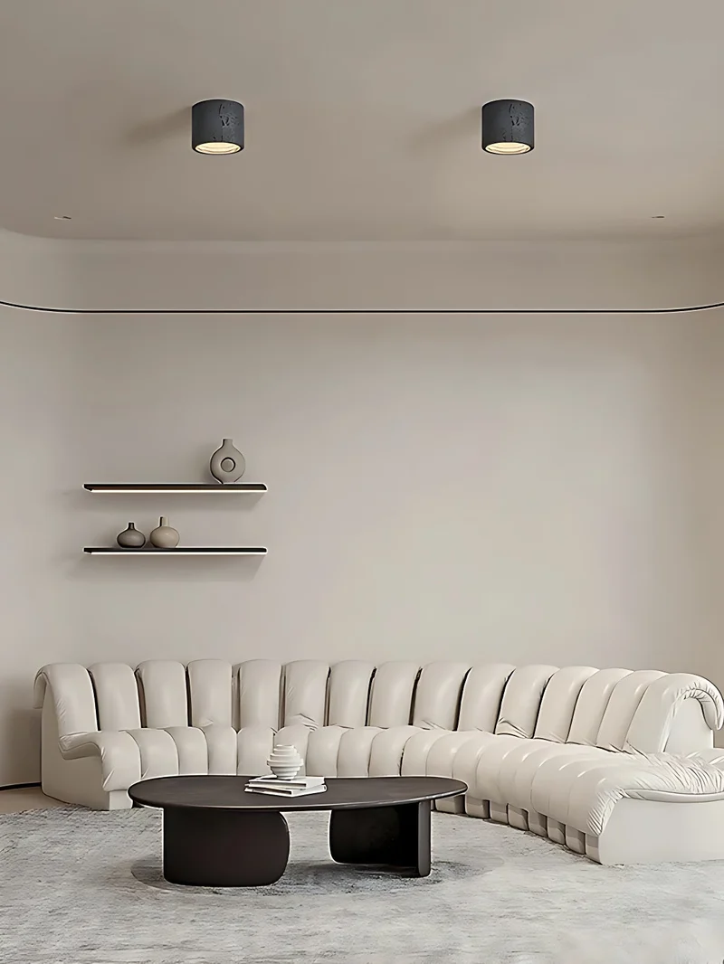 Cilindrische plafondlamp van travertijn – LED verlichting voor moderne interieurs | Sansoti